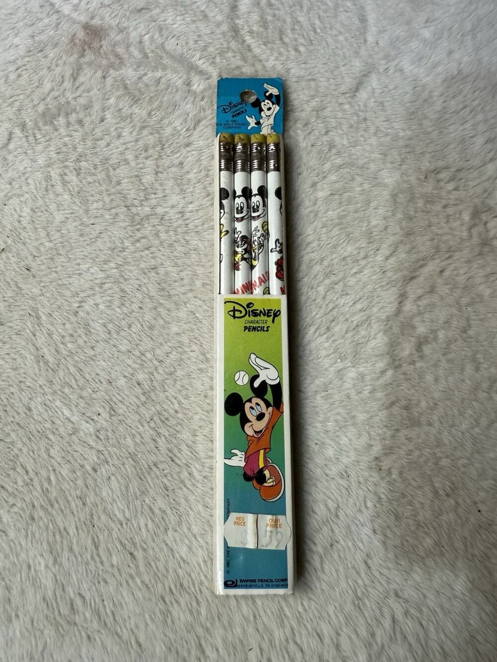 Disney Vintage 1987 Set 4 Wooden Pencils Mickey Mouse Sports 80s New